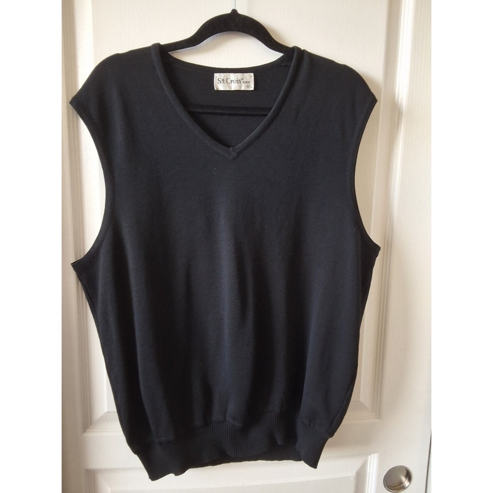 St Croix Men L Vintage Wool Vest V-Neck Pullover Preppy Grunge Layer Fall Warm